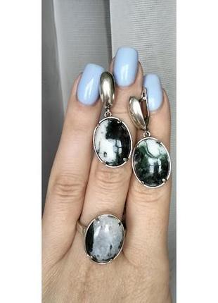 Серебряный комплект с моховым агатом