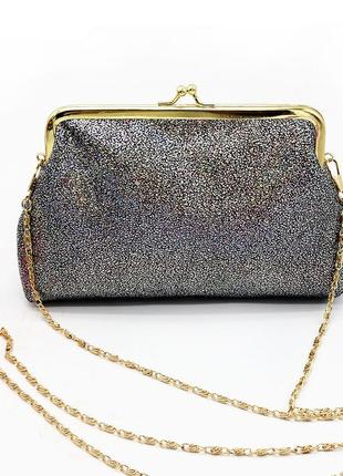 Жіноча вечірня сумочка з фермуаром, красива театральна сумочка "shine" (чорний)1 фото