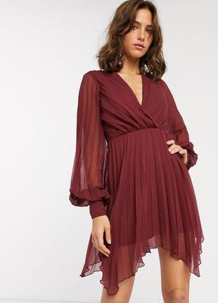 Плиссированное платье мини с пышными рукавами asos design2 фото