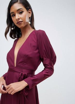 Атласное платье макси с пышными рукавами и квадратным вырезом asos design3 фото