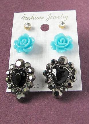 🏵набір сережок з трояндами, новий! арт.9768