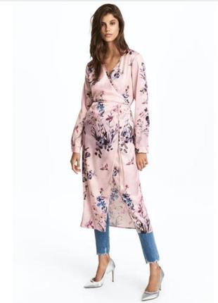 Стильное платье халат, накидка на запах в цветочный принт от h&m.1 фото