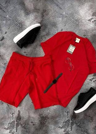 Яркий мужской оверсайз комплект красный костюм шорты и футболка качественный