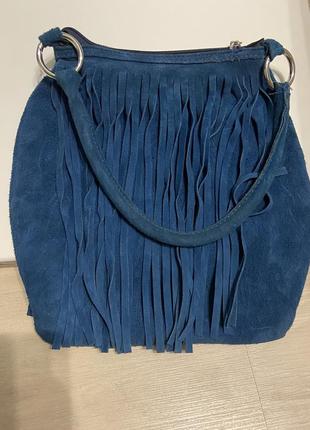 Шкіряна сумка жіноча синього кольору1 фото