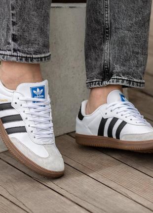 Чоловічі кросівки літні adidas samba white black адидас самба белые