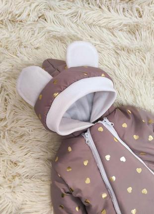 Зимний комбинезон для новорожденных, плащевая ткань с глитером, капучино2 фото
