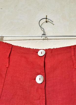 Італія красива спідниця червона на застібці спереду, довжина міні тканина льон літня жіноча4 фото