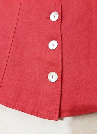 Італія красива спідниця червона на застібці спереду, довжина міні тканина льон літня жіноча5 фото