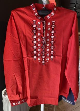 Мужская вышиванка красного цвета с длинным рукавом 56 и 58 размер