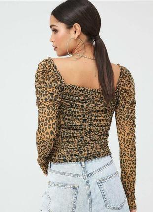 Актуальная трендовая леопардовая блуза топ сетка длинный рукав р 40