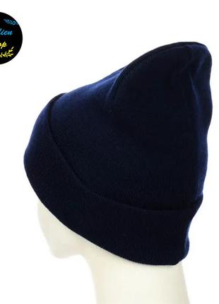 ● молодежная шапка бини - vogue / вог - темно-синий ●2 фото