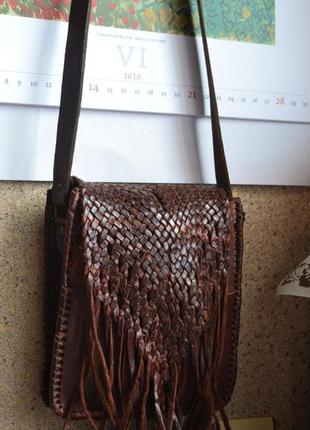 Кожаная сумка на длинном ремне плетёная. марокко1 фото