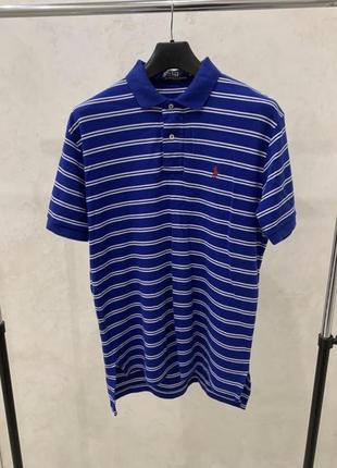 Поло футболка Polo Ralph Lauren 3 pack trunks in blue red blue with all over player logo синяя в полоску оригинал