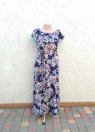 Літній сарафан жвноча сукня 48 розміру синє плаття з воланом легке плаття з софту1 фото