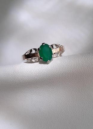 🫧 16.5 ; 18 ; 18.5 размер кольцо серебро с золотом фианит зелёный