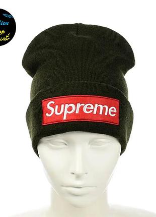 ● молодежная шапка бини - суприм / supreme - хаки ●