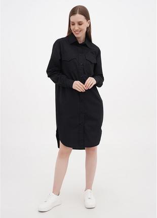 Платье-рубашка черная oversize4 фото