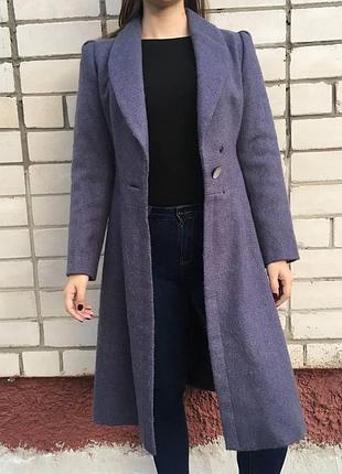 Отличное серое синее пальто холодная осень зима