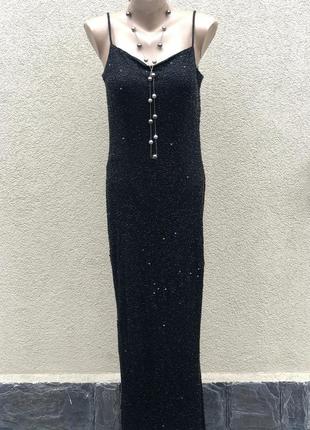 Винтаж,чёрное,вечернее платье сарафан,шёлк,бисер,пайетки,стеклярус,1 фото