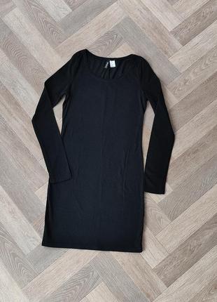 H&m чорне плаття по фігурі з довгими рукавами, бавовна3 фото