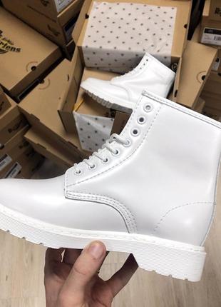 Зима🤩dr martens 1460 white🤩женские кожаные зимние ботинки/сапоги мартинс с мехом, белые6 фото