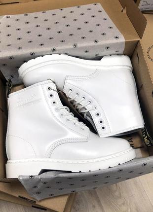 Зима🤩dr martens 1460 white🤩женские кожаные зимние ботинки/сапоги мартинс с мехом, белые8 фото