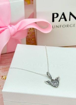 Срібне кольє пандора та підвіска серце ангел крила пандора pandora оригінал