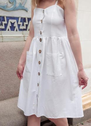 Летнее белое платье свободного кроя длины миди5 фото
