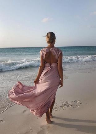 Пудрова ніжна жіноча вечірня довга сукня. сарафан з мереживот nly1 фото