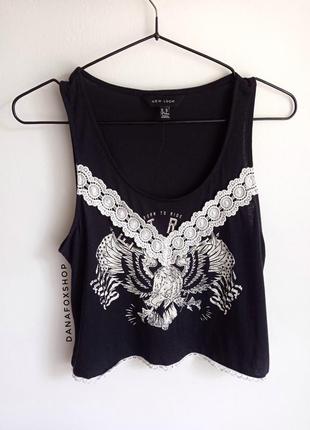 Укороченная женская черная майка с байкерским принтом и кружевом new look, s/m