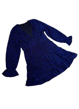 Сукня міні синя чорна в горох, з рукавами, v-виріз декольте7 фото