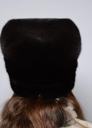 Женская норковая шапка-кубанка высокая махагон3 фото