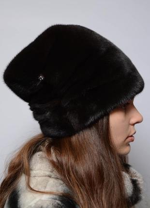 Женская норковая шапка-кубанка высокая махагон2 фото