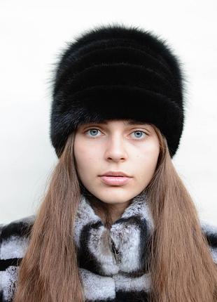 Женская норковая шапка виолетта