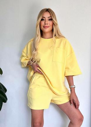 🎨4 цвета! стильный женский костюм шорты футболка шорты желтый желтый женский, летнее лето