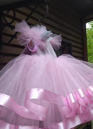 Розовое платье фатиновое в один год рочек пышное нарядное на крестины3 фото