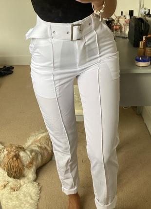 Белые летние брюки брюки брючины с поясом5 фото