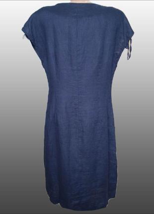 Лляна сукня manor темно синя/класичне плаття casual 100% льон2 фото