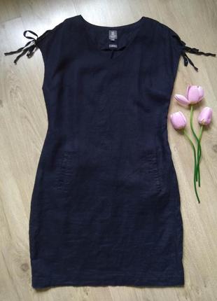 Льняное платье manor темно синяя/классическое платье casual 100% лен3 фото
