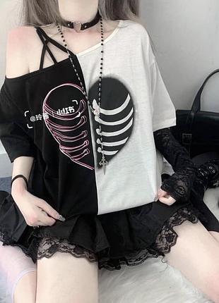 Футболка сердце скелет аниме готика