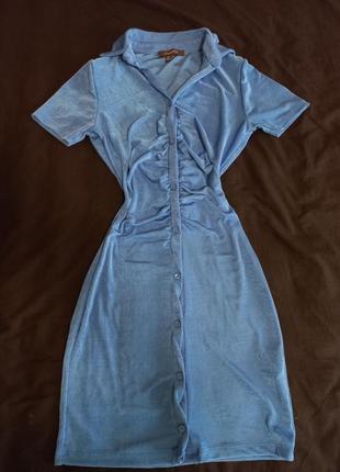 Блакитна міні сукня на гудзиках1 фото