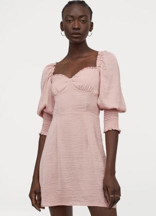 Нежное розовое сатиновое платье h&m4 фото