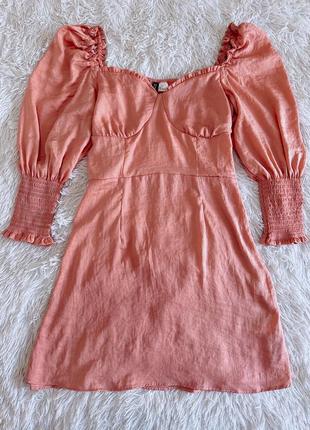 Нежное розовое сатиновое платье h&m3 фото