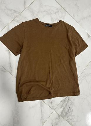 Стильная футболка zara, коричневая футболка, футболочка1 фото