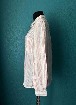 Лляна сорочка біла у червону смужку5 фото