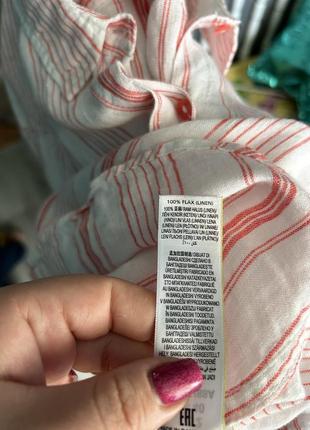 Лляна сорочка біла у червону смужку9 фото