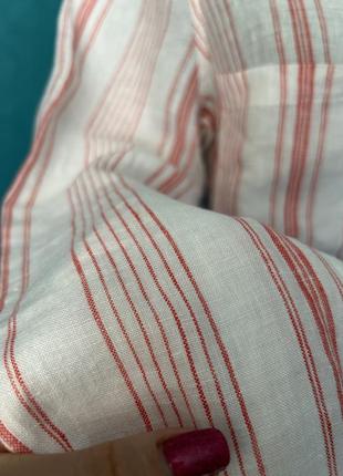 Лляна сорочка біла у червону смужку3 фото