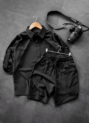 Костюм чоловічий сорочка та шорти чорний легкий софт комплект літній