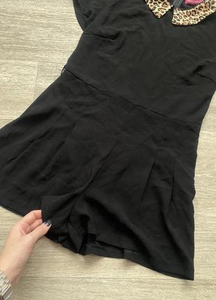 Черный ромпер шорты комбинезон с леопардовым воротником2 фото