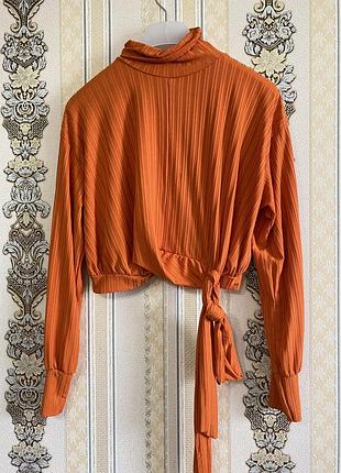 Стильная укороченная кофта блуза, коралловый цвет, блузка